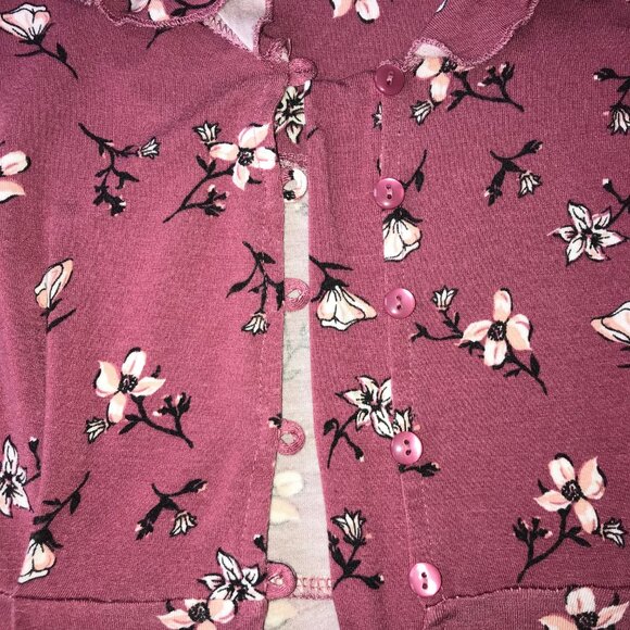 American Rag Floral Peplum Button Down Blouse Bell Sleeve Ruffle Top S - Picture 6 of 14